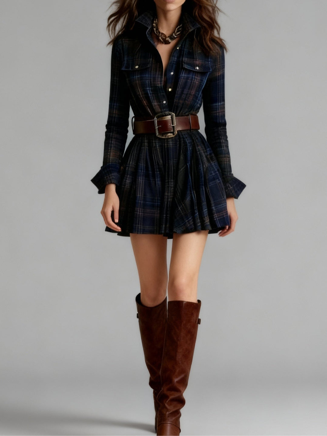Magdalena - Elegantes kurzes Kleid mit Karomuster