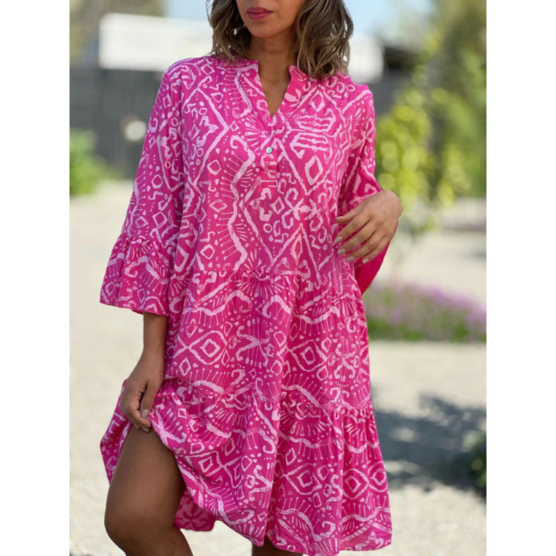 RINA - Bedrucktes Kleid mit lockerem V-Ausschnitt